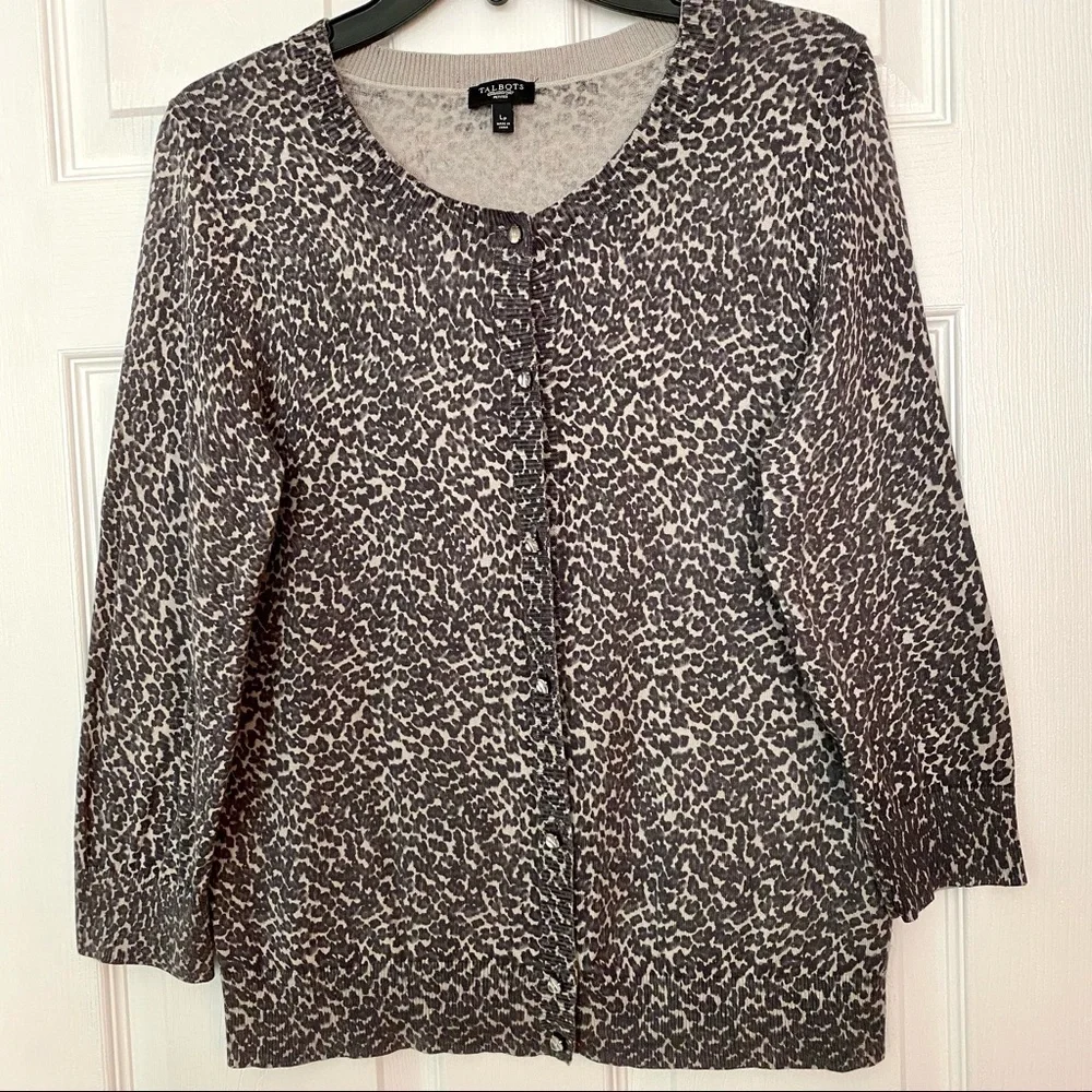 Talbots animal print cardigan Large petite C